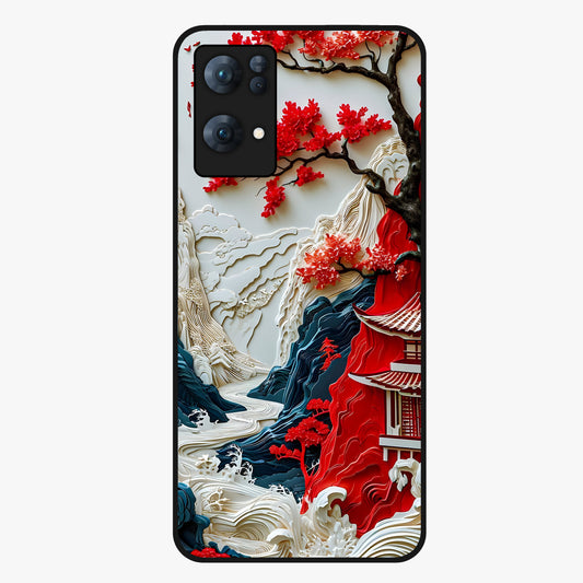 Whispers Of Sakura Waves Glass Case showing flat back view with cherry blossom wave artwork and glossy glass finish.