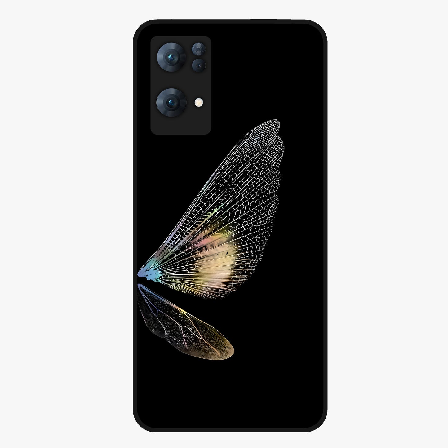 Whispers Of Wings Glass Case showing flat back view with graceful wing inspired artwork and glossy glass finish.