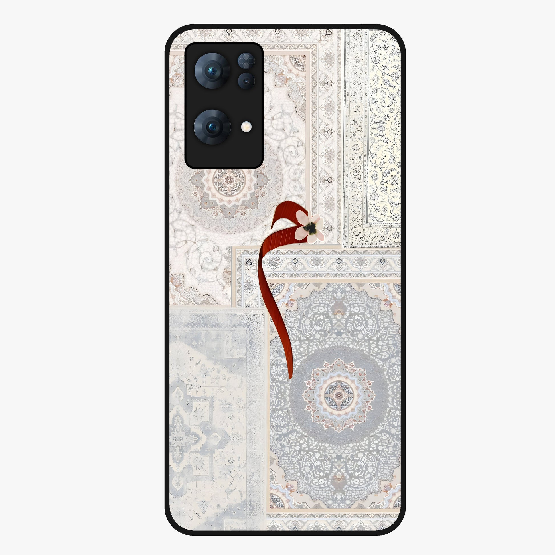 White Aesthetic Bow Glass Case showing flat back view with minimal bow artwork and glossy glass finish.