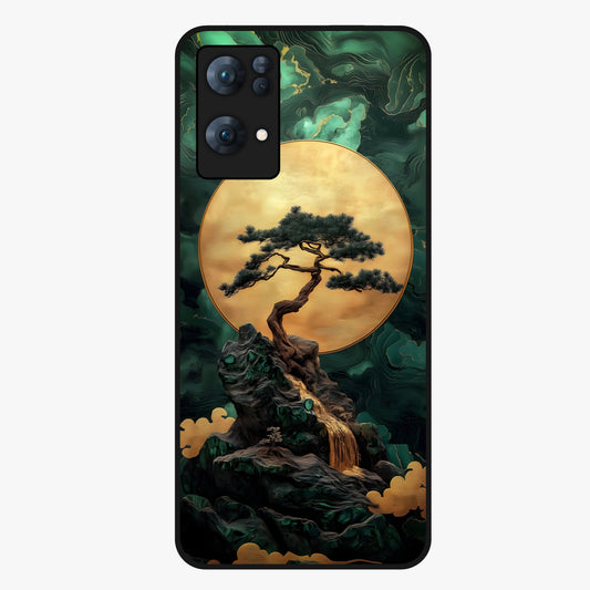 Zen Moon Rise Glass Case showing flat back view with calm moonrise artwork and glossy glass finish.