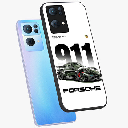 911 Turbo Dominance Glass Case displayed in premium angled mockup highlighting sporty car illustration and sleek glass surface.