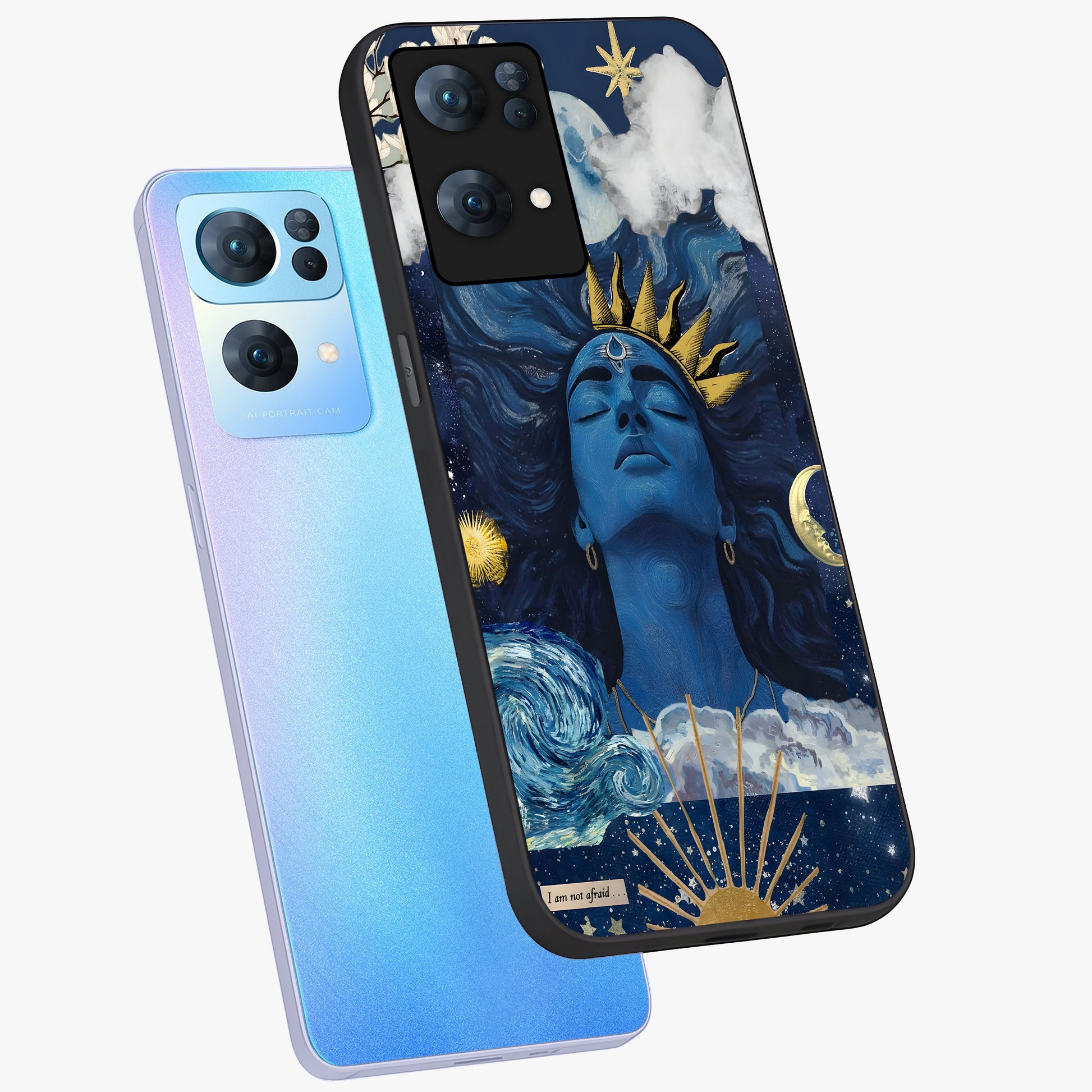 Aesthetic Lord Shiva Glass Case displayed in angled mockup highlighting spiritual Shiva illustration and sacred aesthetic design.
