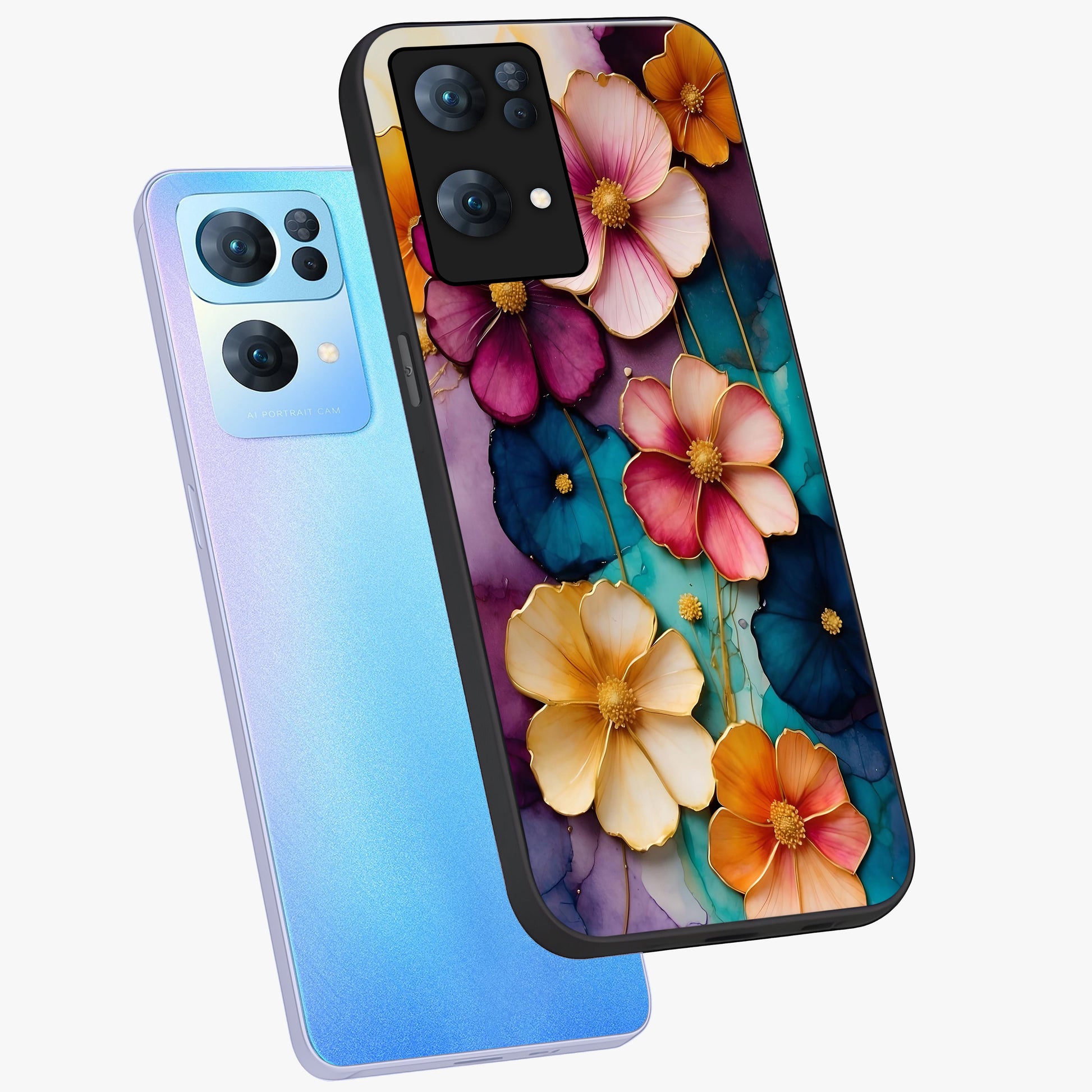 Artlyn Grace Flower Pattern Glass Case displayed in angled mockup highlighting delicate flower pattern design and smooth glass surface.