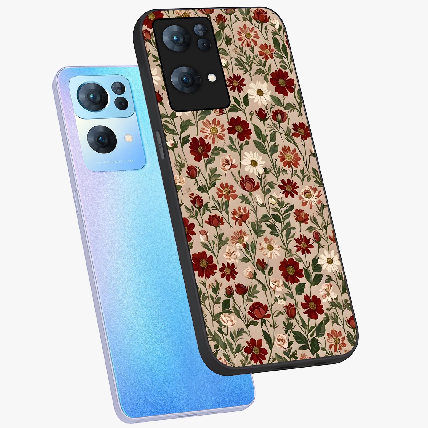 Biege Flower With Leaf Glass Case displayed in angled mockup highlighting minimal floral leaf design and elegant aesthetic.
