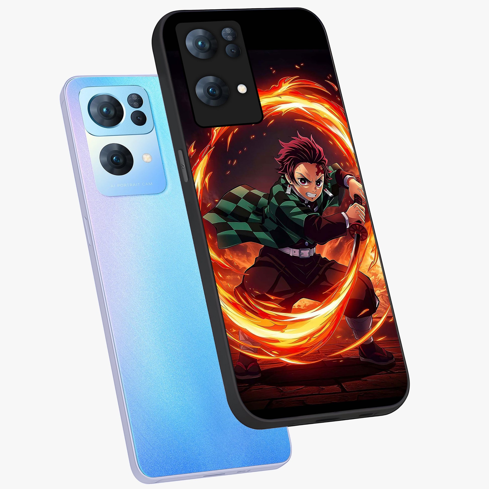 Blazing Sword Resolve Glass Case displayed in angled mockup highlighting powerful sword illustration and bold fantasy theme.