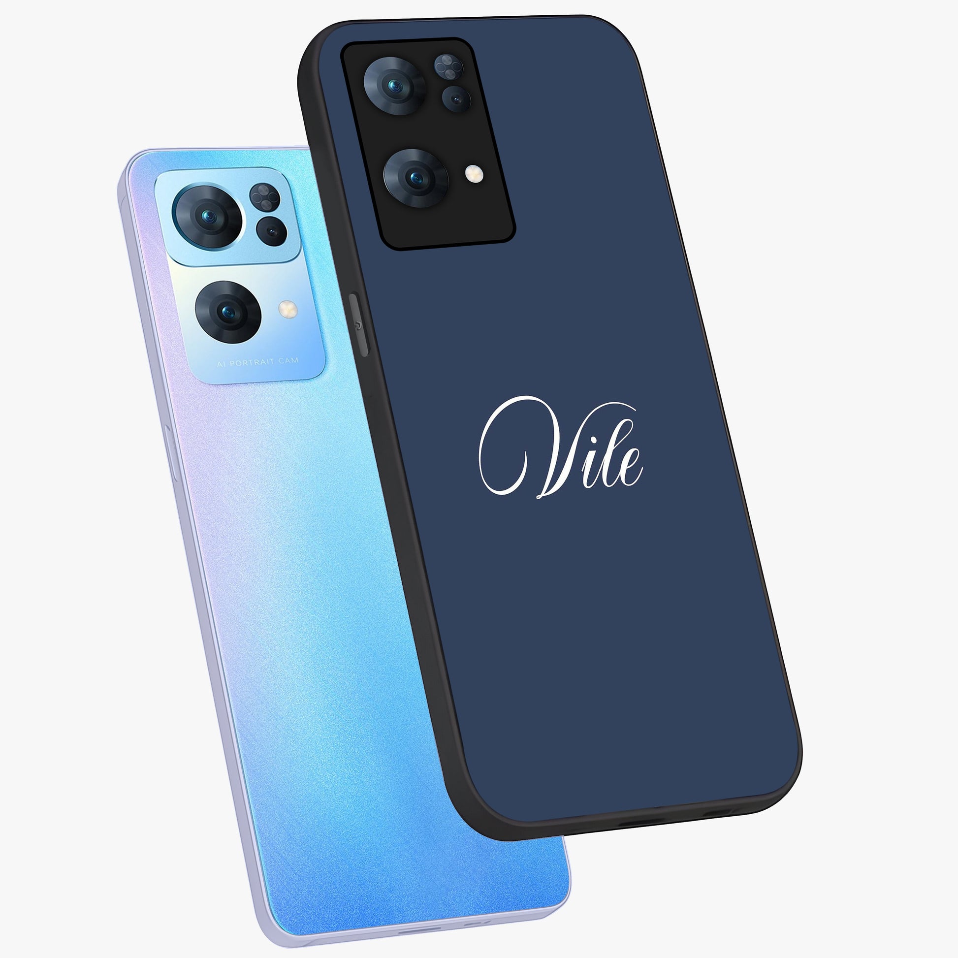 Blue Vintage Floral Pattern Glass Case showing flat back view with elegant vintage floral artwork and glossy glass finish.