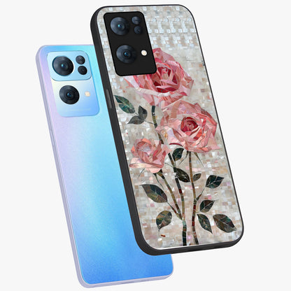 Blush Mosaic Bloom Glass Case displayed in angled mockup highlighting artistic mosaic flower pattern with aesthetic design.