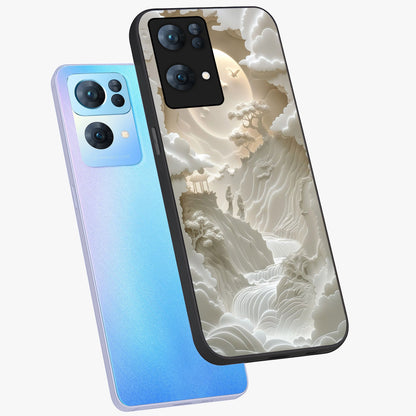 Celestial Origami Glass Case displayed in angled mockup highlighting geometric origami design with cosmic aesthetic theme.