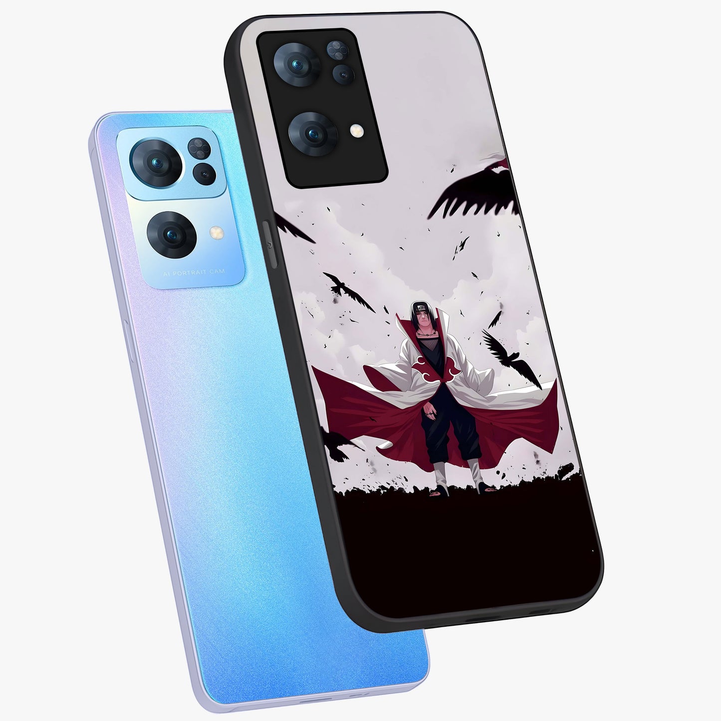 Crimson Crow Ascension Glass Case displayed in angled mockup highlighting powerful crow illustration with dark crimson aesthetic.