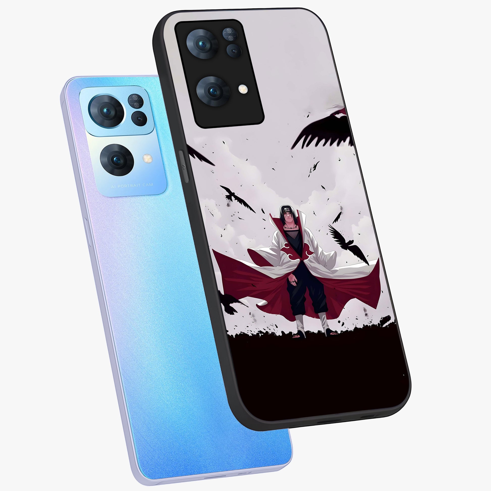 Crimson Crow Ascension Glass Case displayed in angled mockup highlighting powerful crow illustration with dark crimson aesthetic.