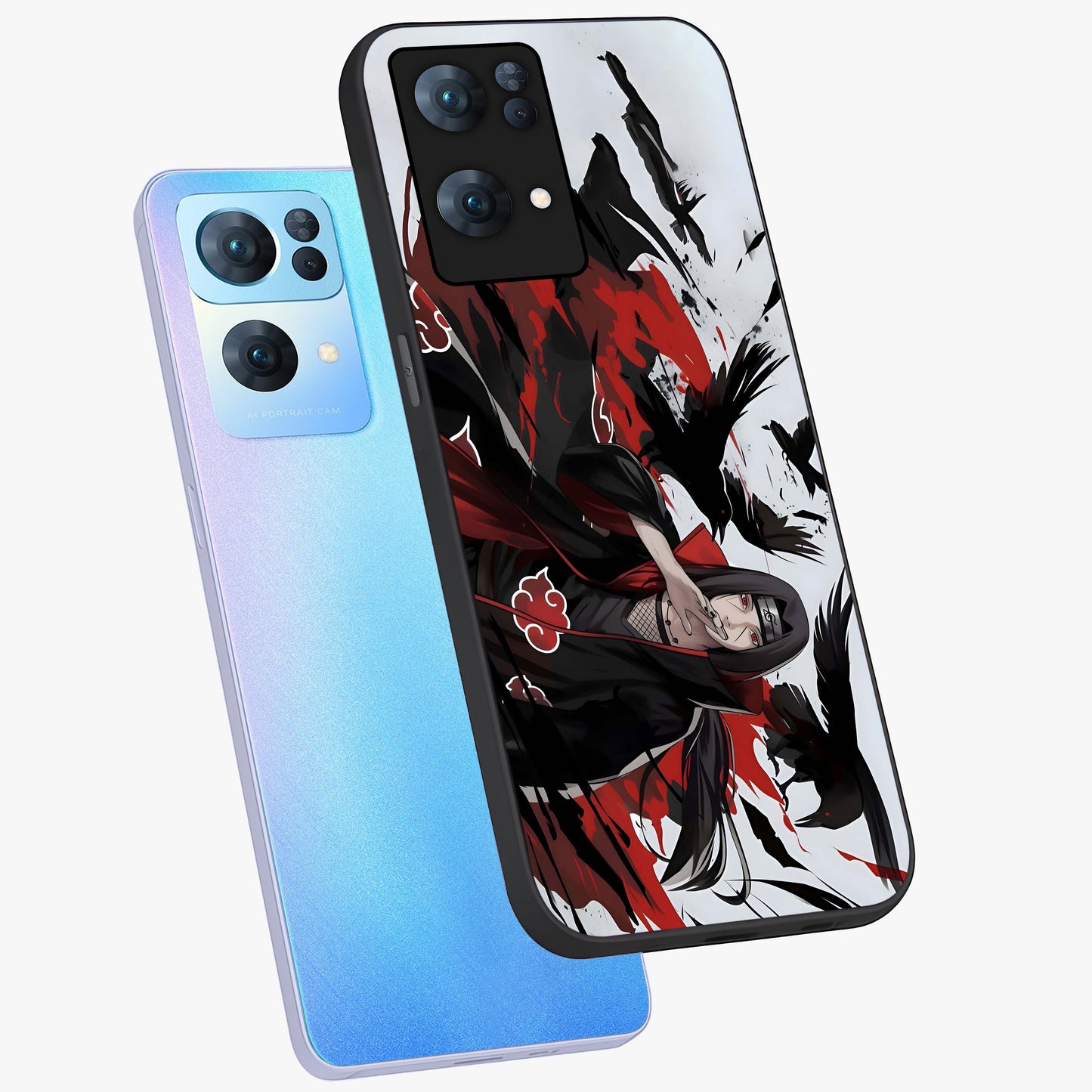 Crimson Crow Illusion Glass Case displayed in angled mockup highlighting mysterious crow graphic with dark aesthetic style.