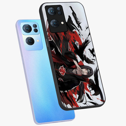 Crimson Crow Illusion Glass Case displayed in angled mockup highlighting mysterious crow graphic with dark aesthetic style.