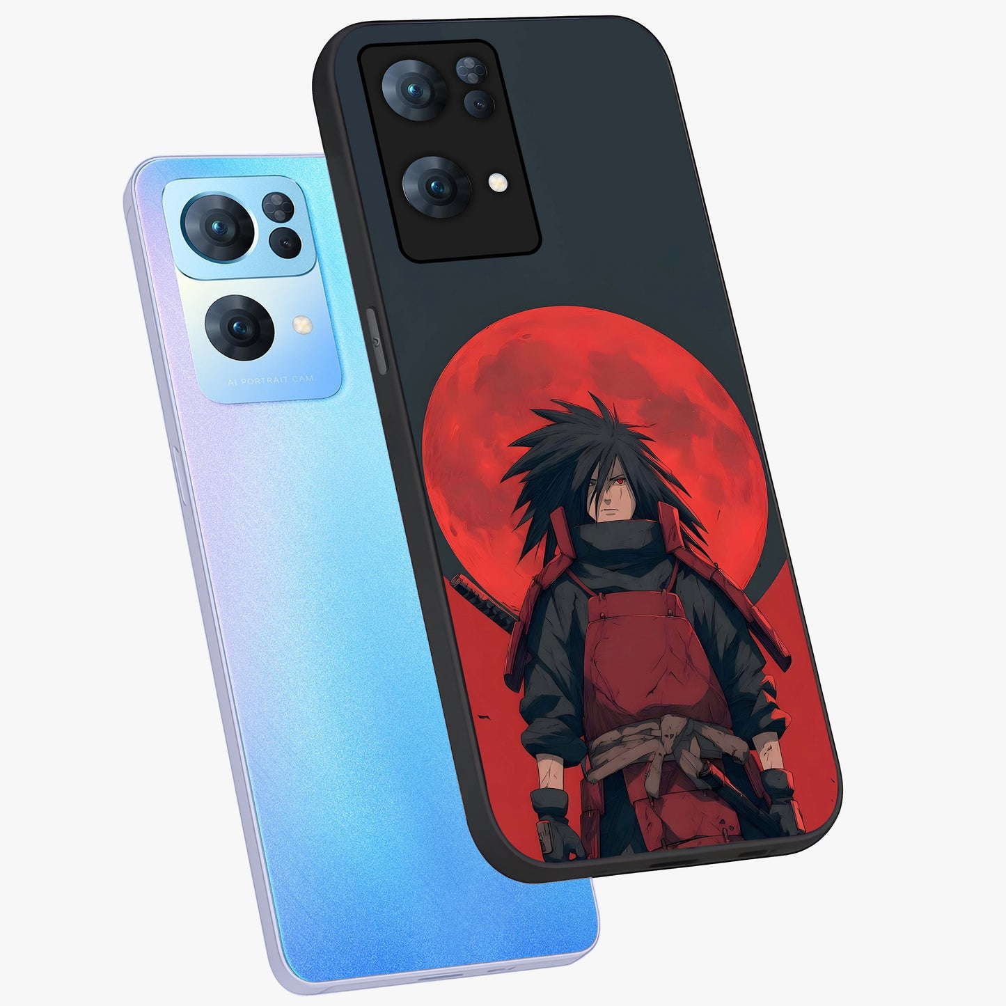 Crimson Moon Warlord Glass Case displayed in angled mockup highlighting dramatic crimson moon design with fantasy aesthetic.