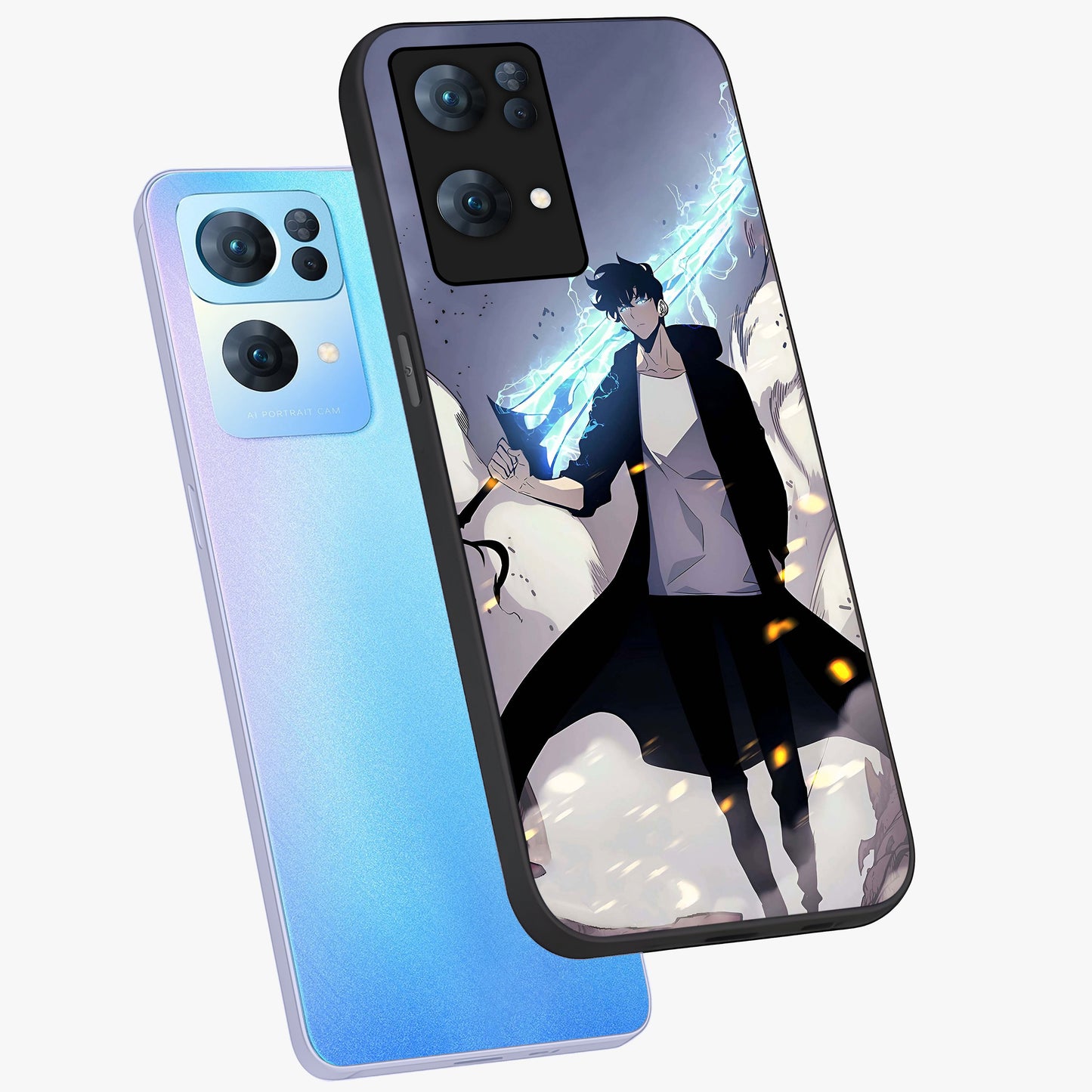 Dark Lightning Anime Warrior Glass Case displayed in angled mockup highlighting powerful lightning themed anime illustration.