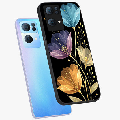Delicate Multicolor Flowers Glass Case displayed in angled mockup highlighting colorful flower pattern with soft aesthetic style.