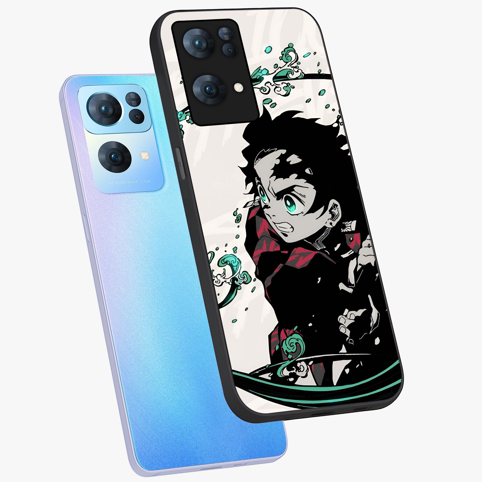 Demon Slayer Glass Case displayed in angled mockup highlighting dramatic anime character design with action aesthetic.