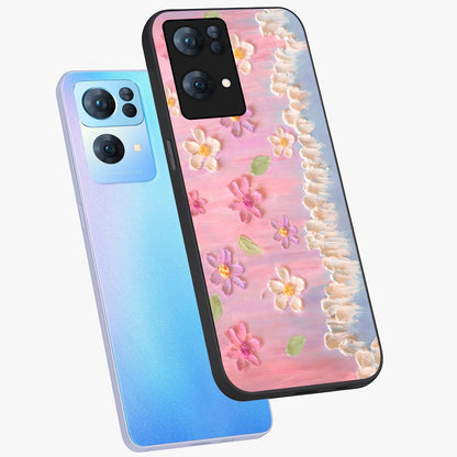 Dreamy Painted Garden Glass Case displayed in angled mockup highlighting colorful garden illustration with dreamy aesthetic style.