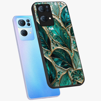 Emerald Leaf Glass Glass Case displayed in angled mockup highlighting botanical leaf illustration with elegant natural aesthetic.