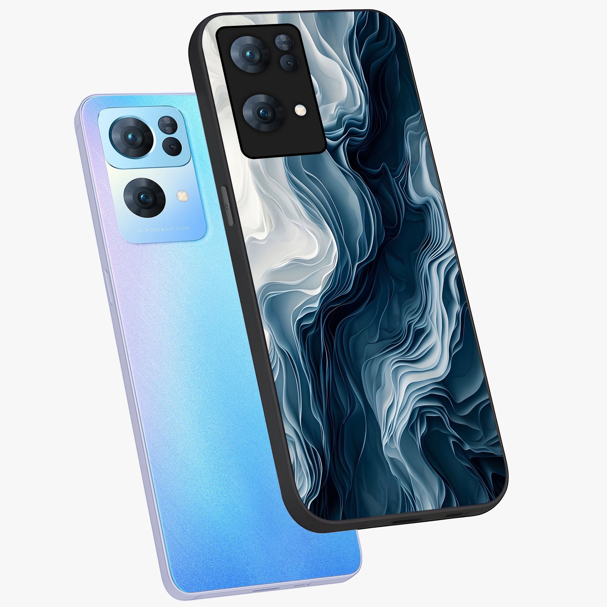 Ethereal Paper Marble Glass Case displayed in angled mockup highlighting elegant marble pattern with modern aesthetic style.