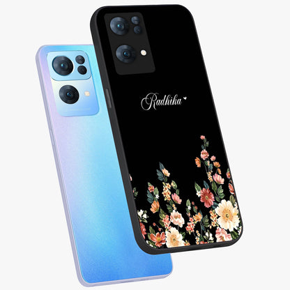Floral Design With a Custom Personalized Name Glass Case displayed in angled mockup highlighting elegant floral pattern with custom name feature.