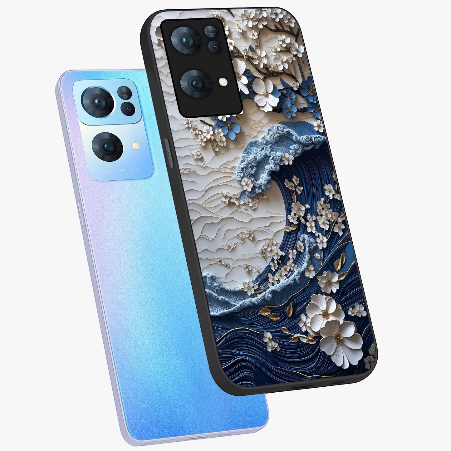 Floral Wave Origami Glass Case displayed in angled mockup highlighting geometric origami flower design with modern aesthetic style.