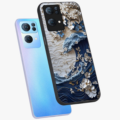 Floral Wave Origami Glass Case displayed in angled mockup highlighting geometric origami flower design with modern aesthetic style.