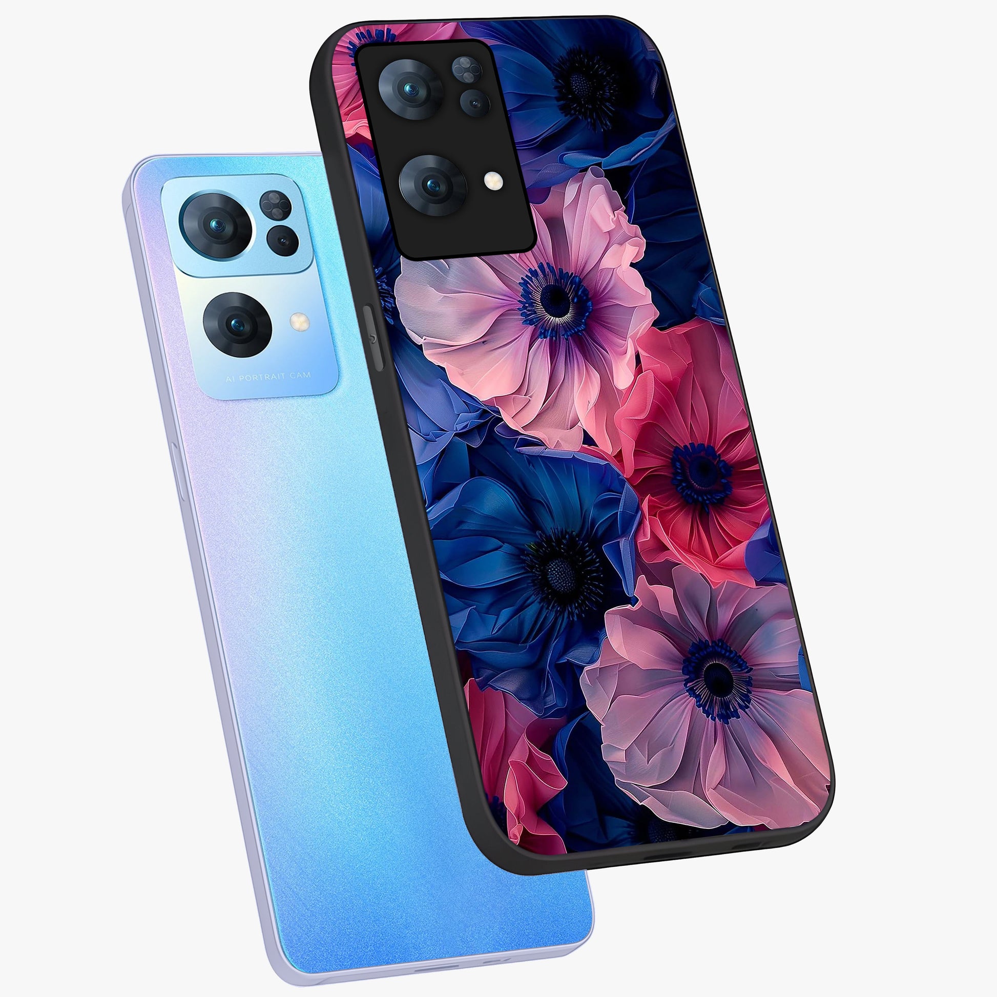 Flower Paper Art Pattern Glass Case displayed in angled mockup highlighting layered paper flower design with artistic aesthetic.