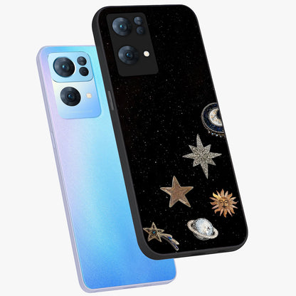 Galactic Charm Glow Glass Case displayed in angled mockup highlighting luminous galaxy inspired design with dreamy aesthetic.