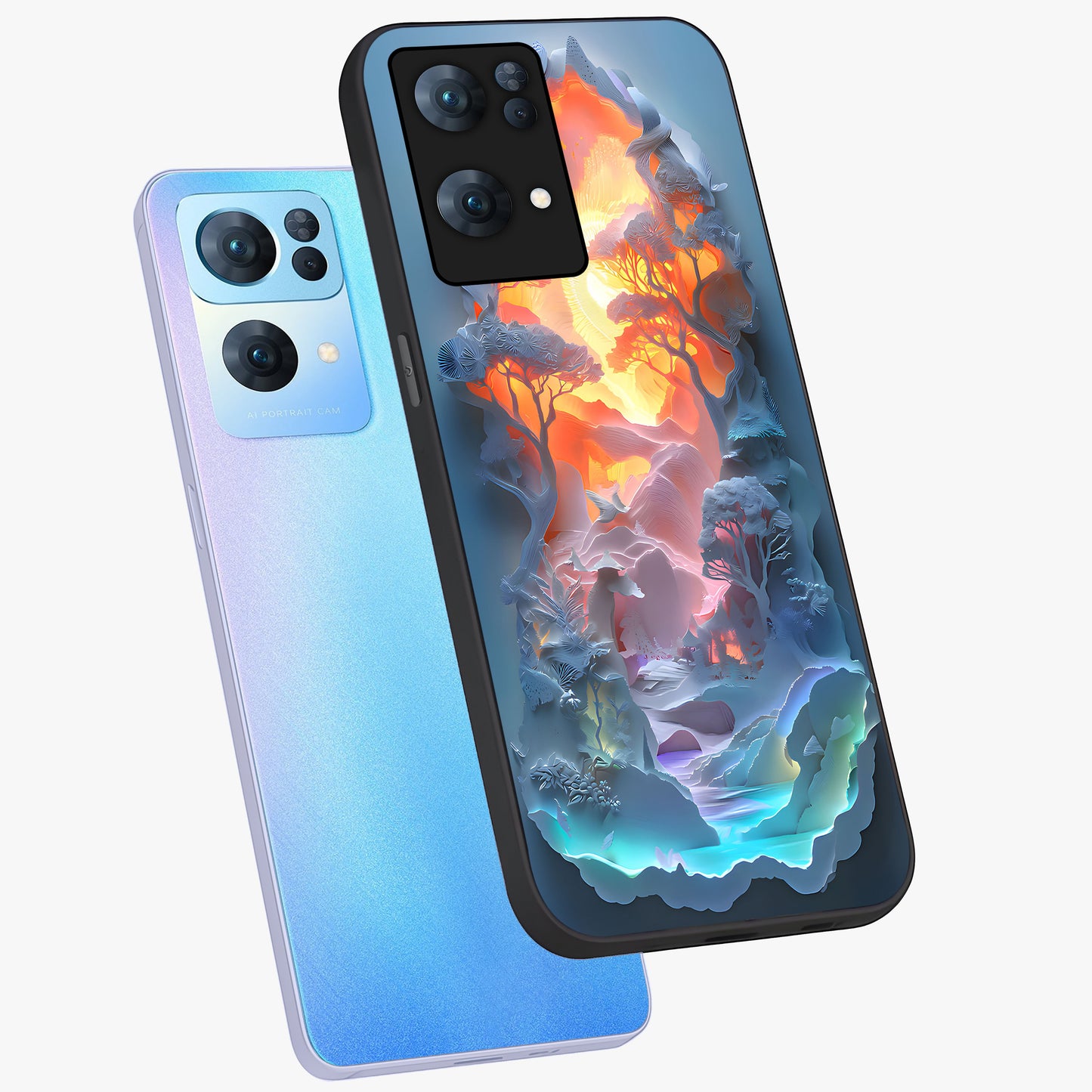 Glow Forest Portal Glass Case displayed in angled mockup highlighting mystical forest design with magical glowing aesthetic.