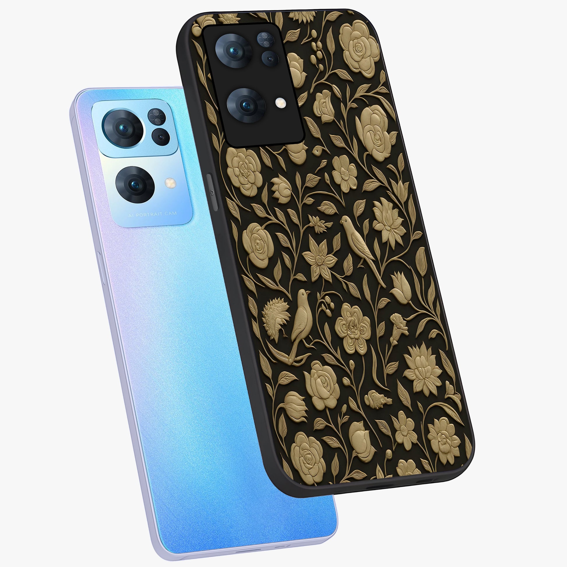 Golden Evil Eye Mandala Glass Case displayed in angled mockup highlighting protective evil eye symbol with golden mandala design.