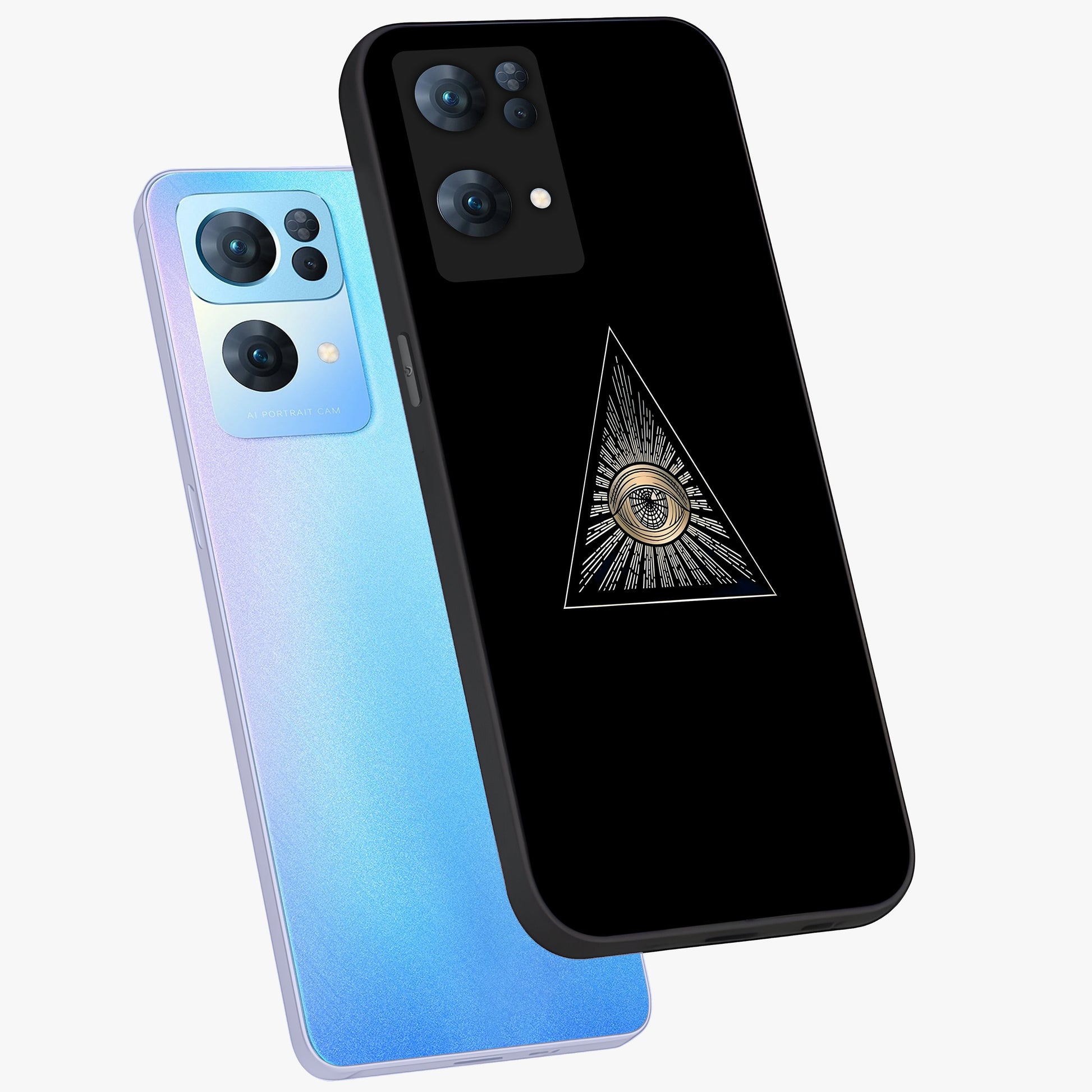 Illuminati Evil Glass Case displayed in angled mockup highlighting dark occult inspired design with bold aesthetic style.