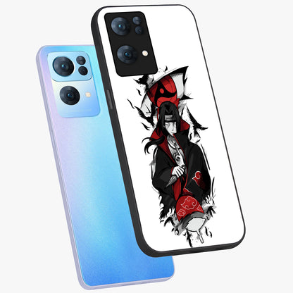 Itachi Limited Edition Naruto Anime Glass Case displayed in angled mockup highlighting dramatic anime illustration with bold action aesthetic.
