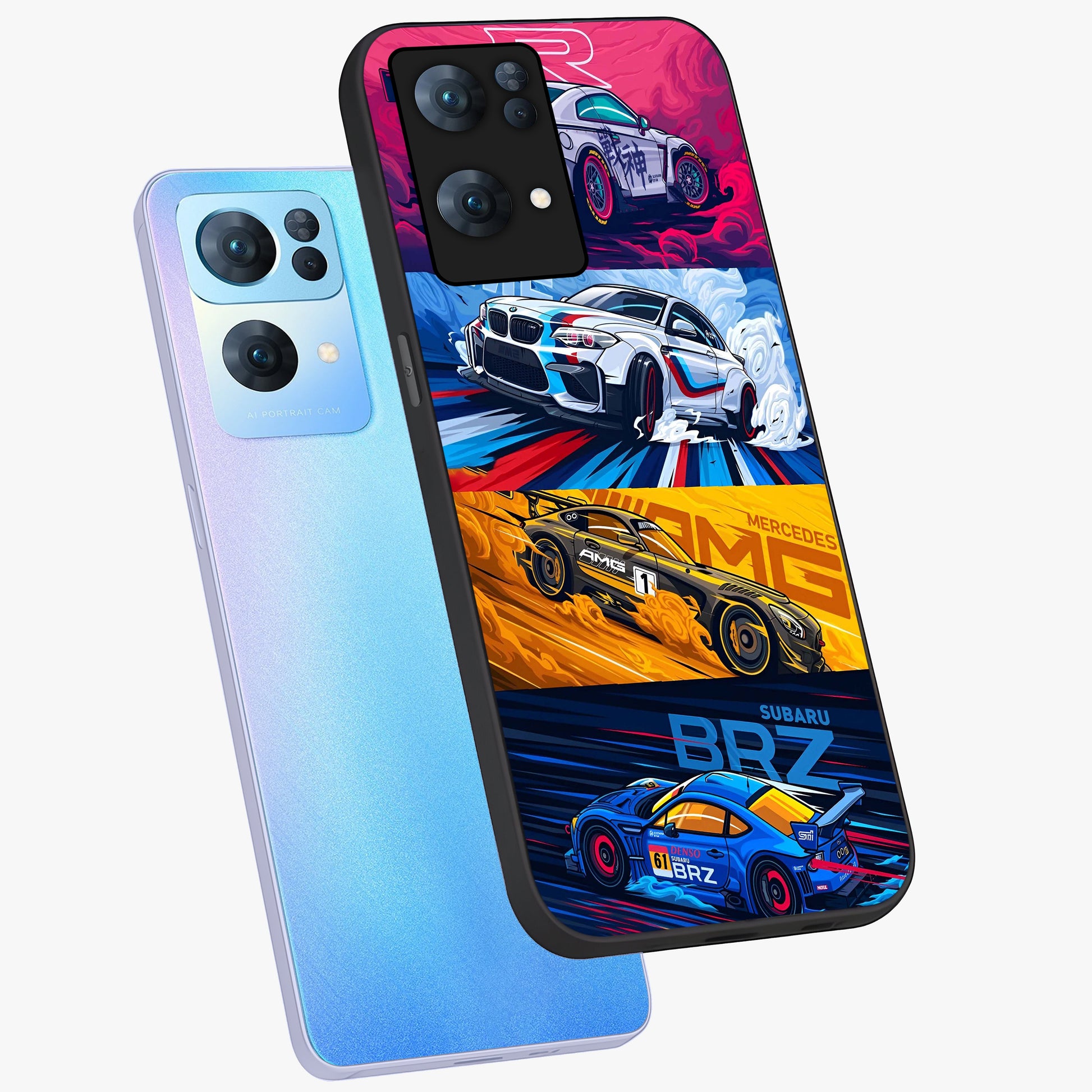 JDM Sports Car Glass Case displayed in angled mockup highlighting sleek Japanese racing car design with automotive aesthetic.