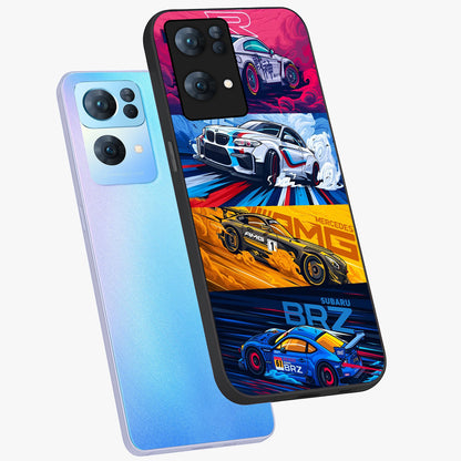 JDM Sports Car Glass Case displayed in angled mockup highlighting sleek Japanese racing car design with automotive aesthetic.