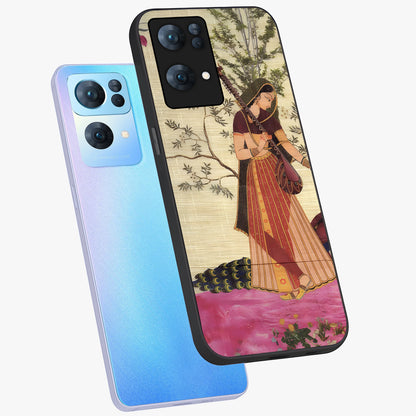 Lady With Veena Art Glass Case displayed in angled mockup highlighting graceful musical illustration with cultural artistic aesthetic.