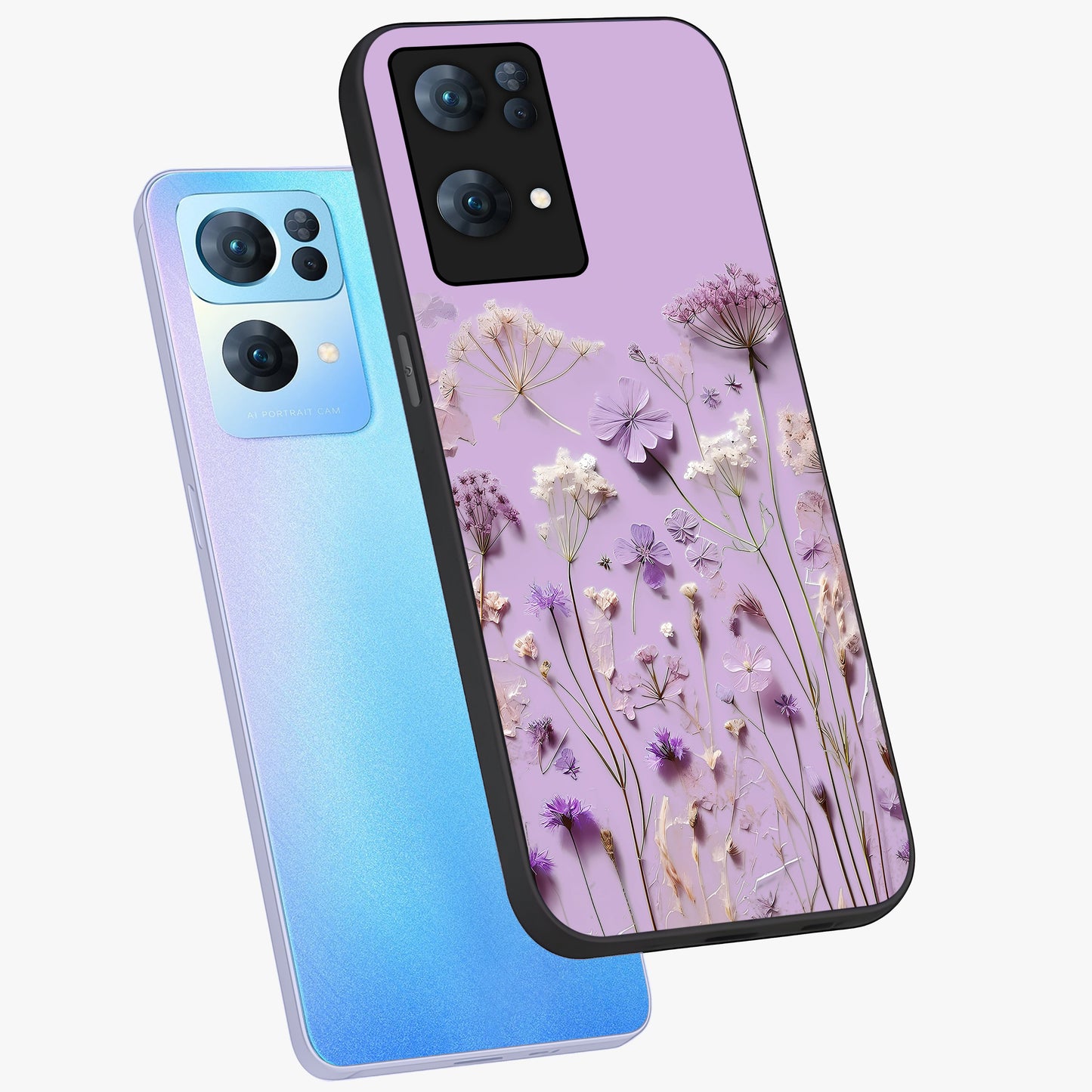 Lavender Blossom Dream Glass Case displayed in angled mockup highlighting dreamy lavender flower design with calming aesthetic style.