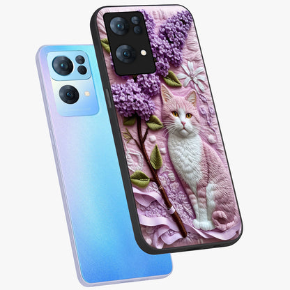 Lavender Cat Whimsy Glass Case displayed in angled mockup highlighting playful feline illustration with pastel lavender aesthetic.