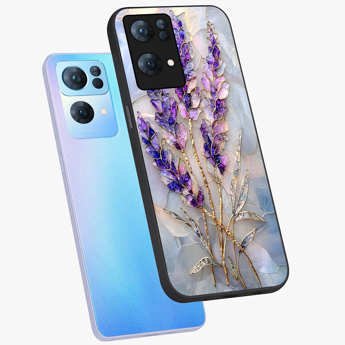 Lavender Dream Glow Glass Case displayed in angled mockup highlighting dreamy purple glow design with soft artistic style.