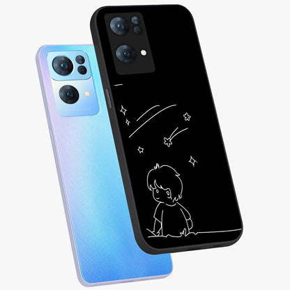Line Art Boy With Shooting Stars Glass Case displayed in angled mockup highlighting elegant line art design with dreamy star aesthetic.