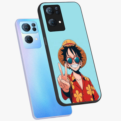 Luffy Summer Anime Vibe Glass Case displayed in angled mockup highlighting energetic anime illustration with summer vibe aesthetic.