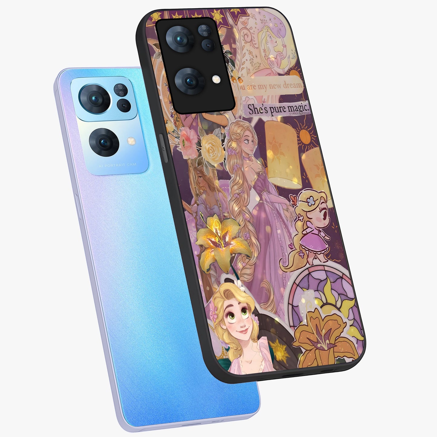 Magical Tangled Dream Glass Case displayed in angled mockup highlighting whimsical fantasy design with magical aesthetic.