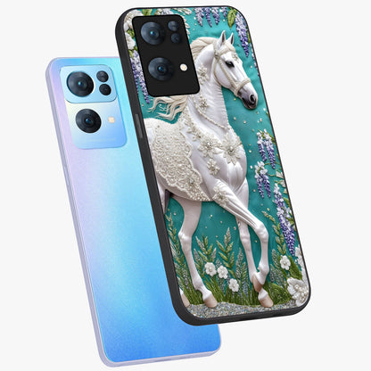 Majestic Floral Stallion Glass Case displayed in angled mockup highlighting majestic stallion illustration with elegant floral aesthetic.