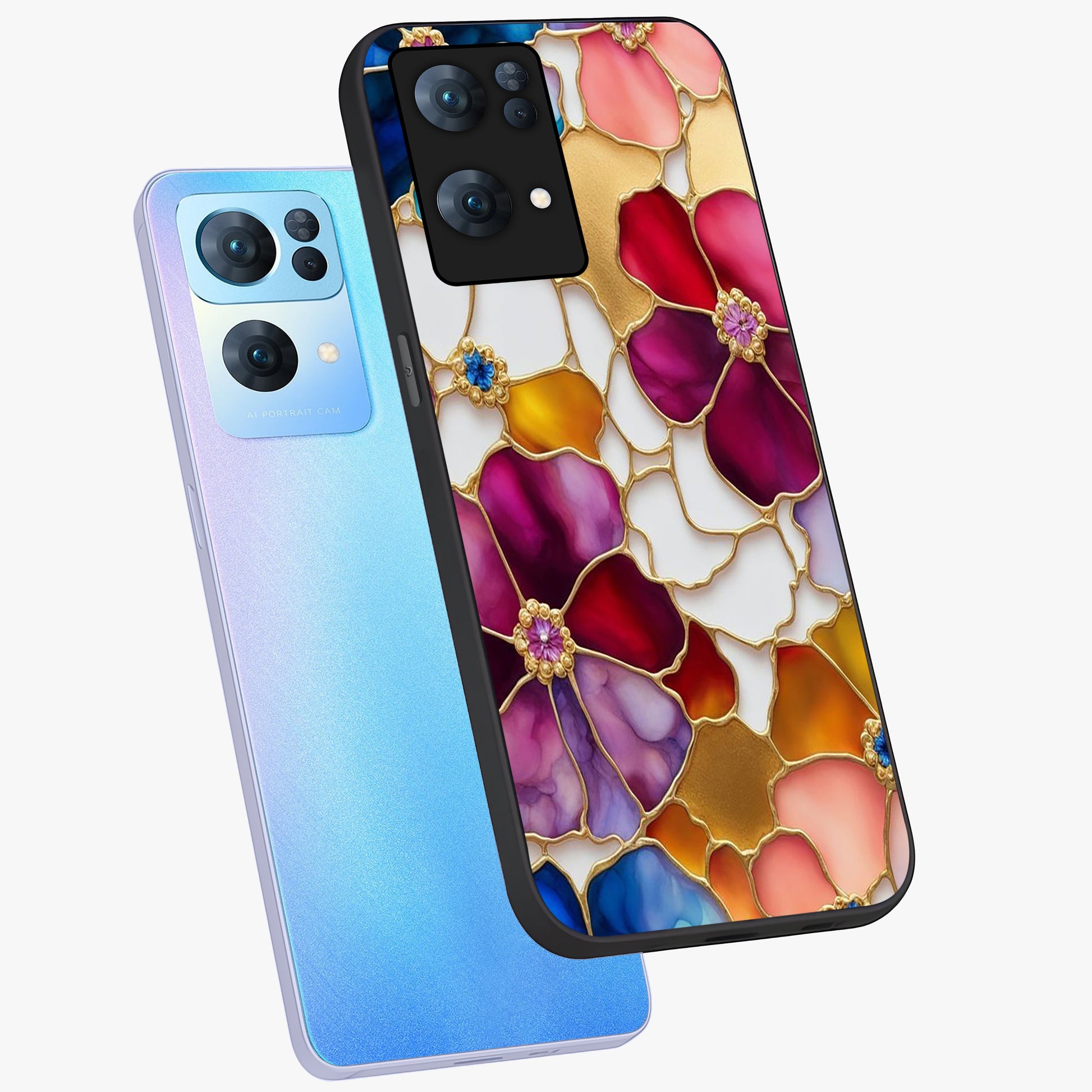 Marble Flower Pattern Glass Case displayed in angled mockup highlighting elegant marble floral design with modern aesthetic.