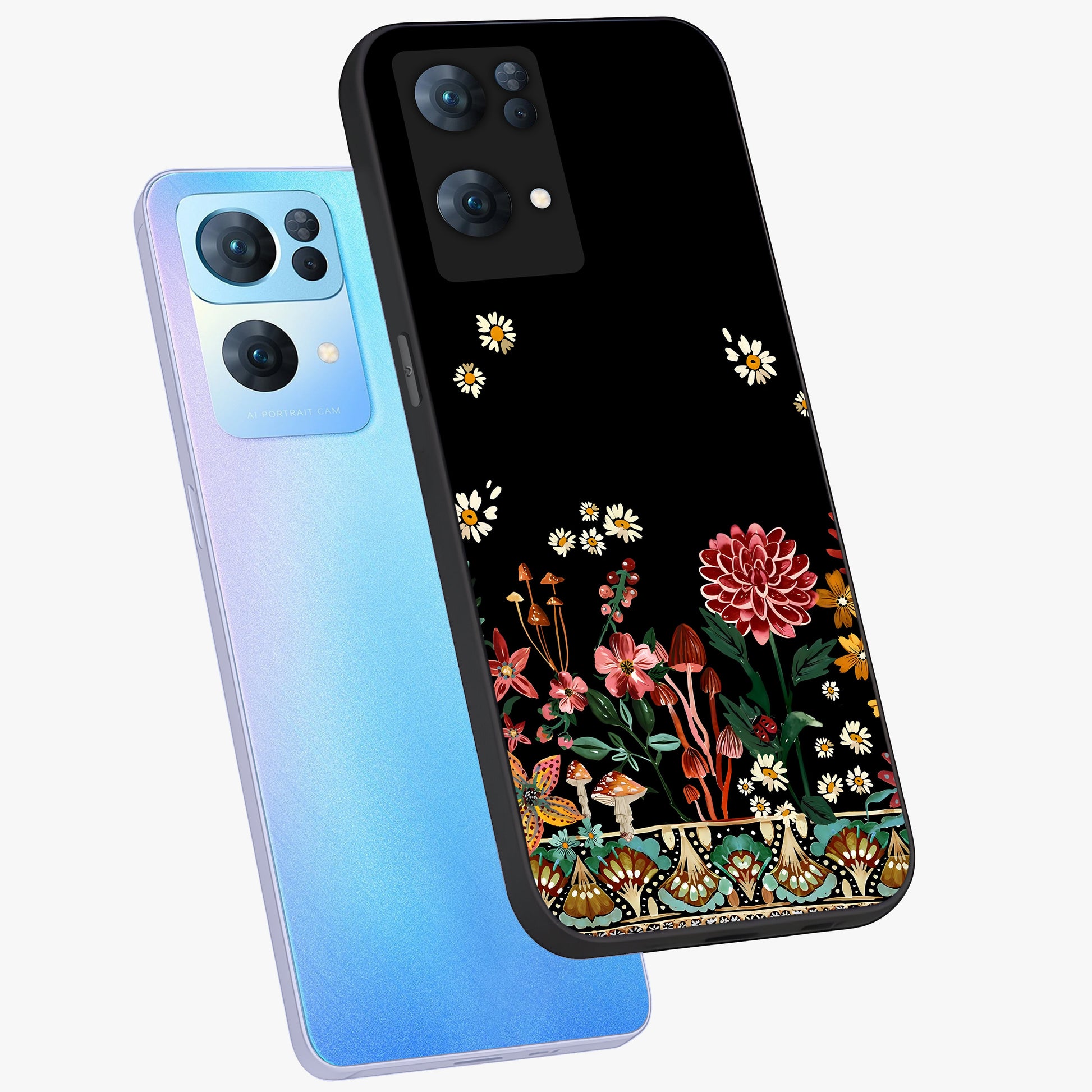 Midnight Bloom Pattern Glass Case displayed in angled mockup highlighting elegant flower design with midnight aesthetic style.
