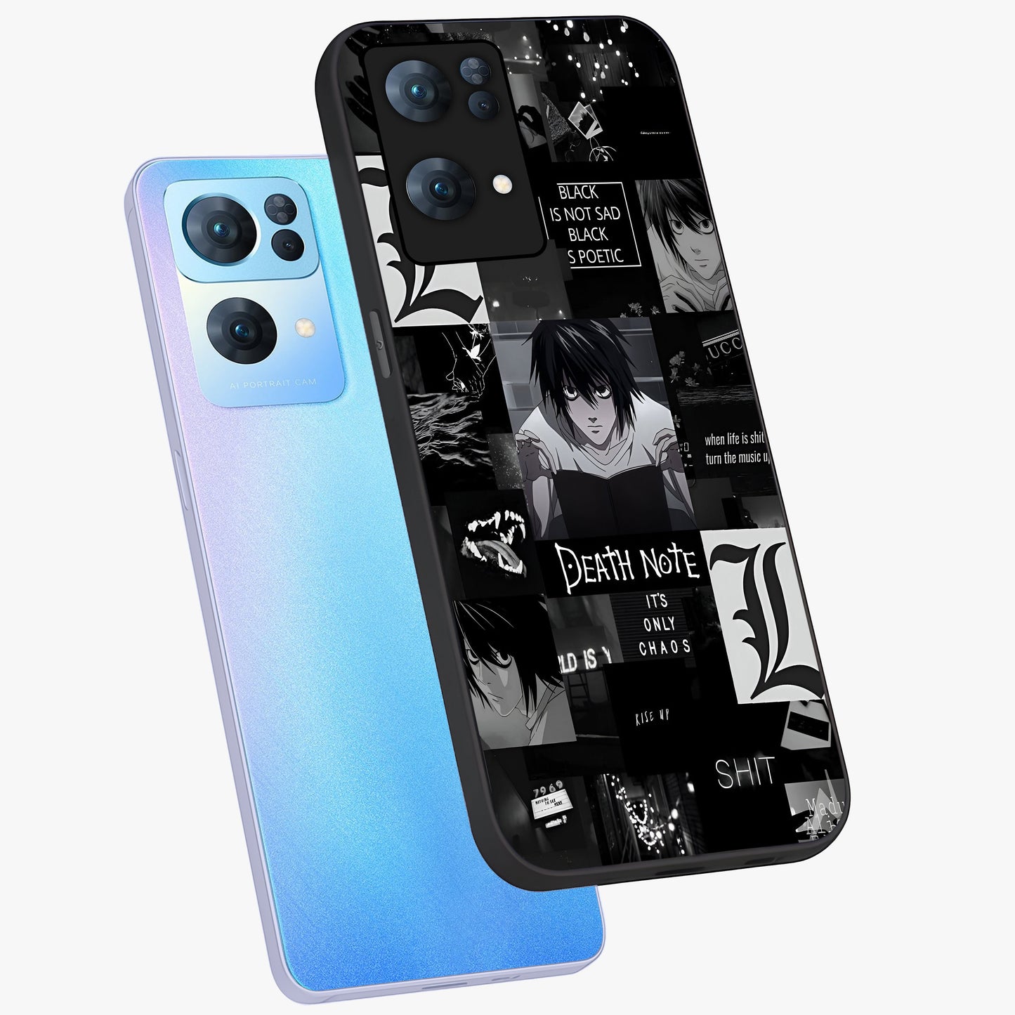 Midnight Chaos Mind Glass Case displayed in angled mockup highlighting chaotic artistic design with dramatic midnight aesthetic.