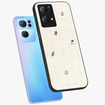 Minimalistic Blue With White Flower Pattern Glass Case displayed in angled mockup highlighting simple floral design with minimal aesthetic.