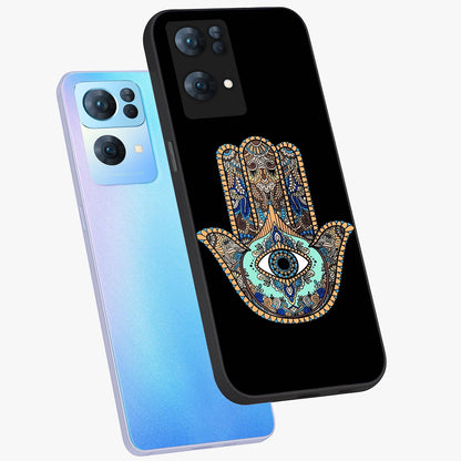 Mystic Hamsa Eye Glass Case displayed in angled mockup highlighting spiritual hamsa symbol with mystical aesthetic style.