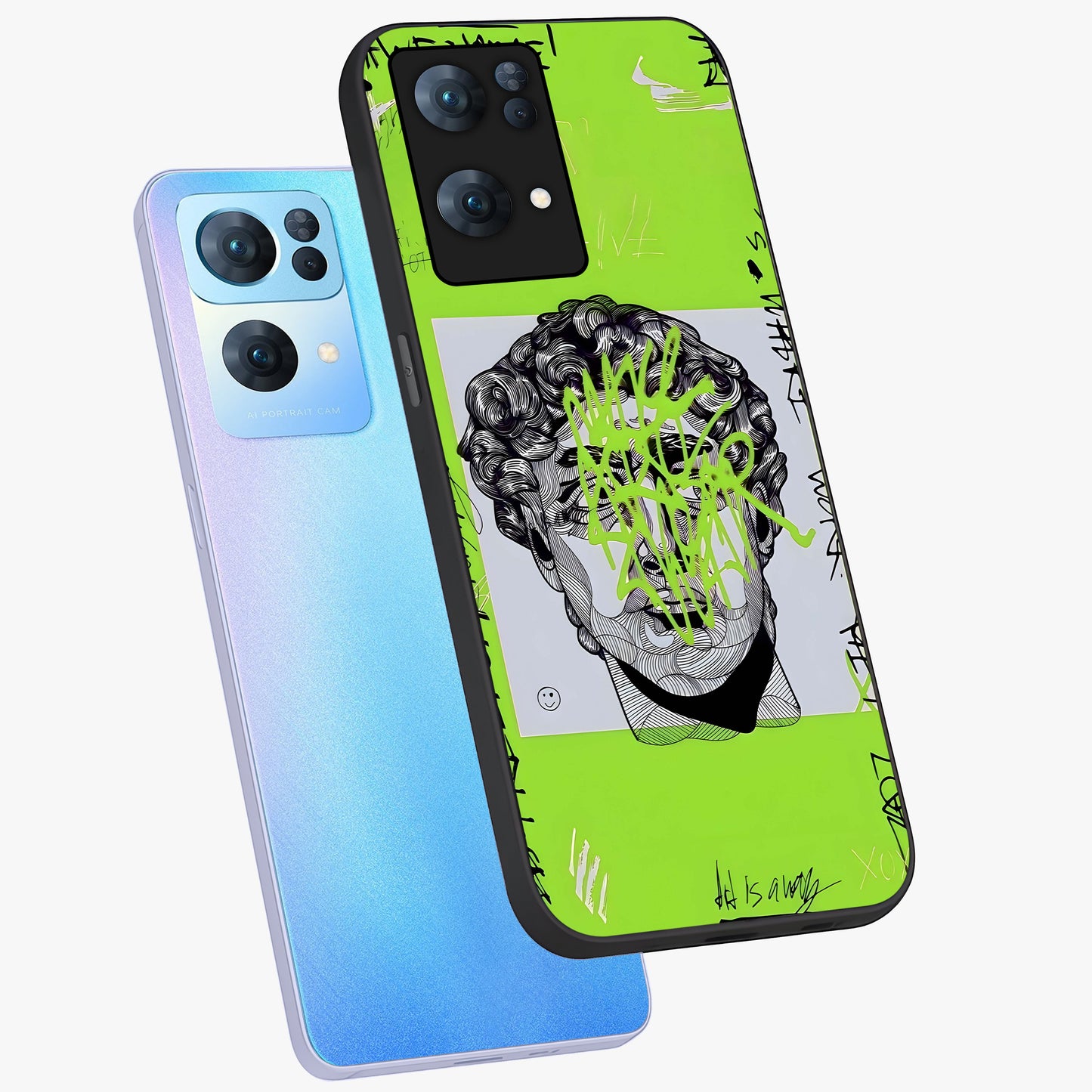 Neo Graffiti Rebellion Glass Case displayed in angled mockup highlighting urban street art design with rebellious aesthetic.