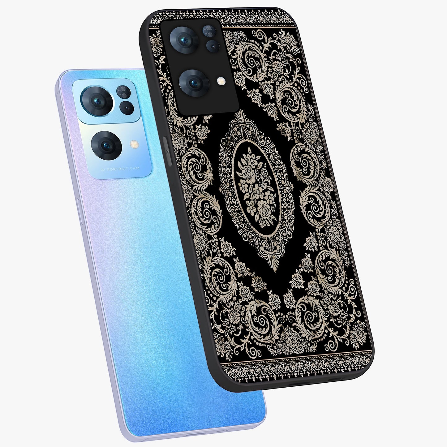 Noir Bloom Elegance Glass Case displayed in angled mockup highlighting refined flower design with stylish noir aesthetic.
