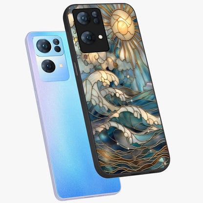 Oceanic Stained Printed Glass Case displayed in angled mockup highlighting colorful aquatic design with artistic aesthetic style.